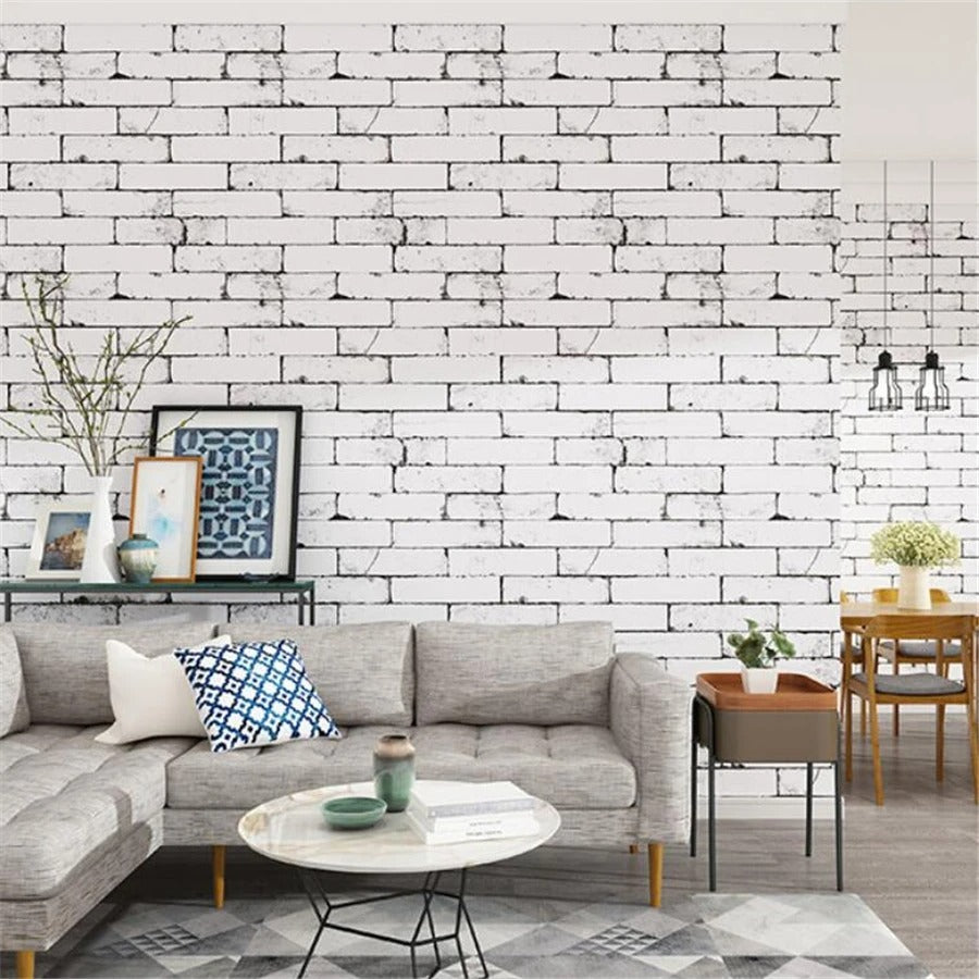 Papier peint brique blanche - motif