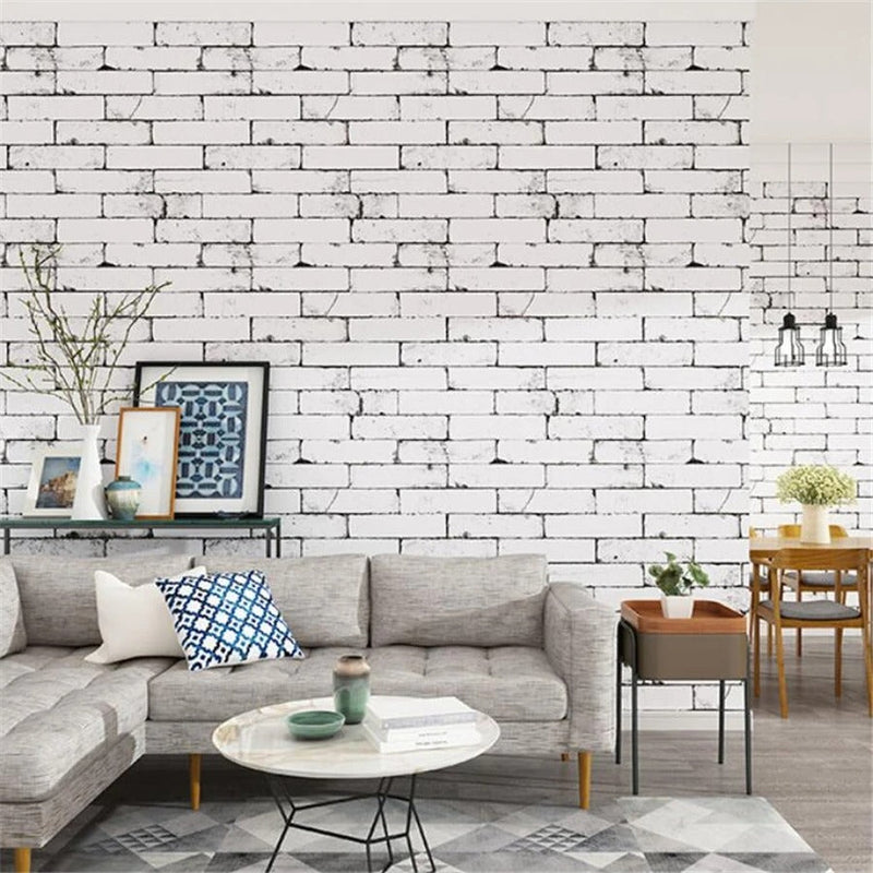 Papier peint brique blanche — intissé mat premium