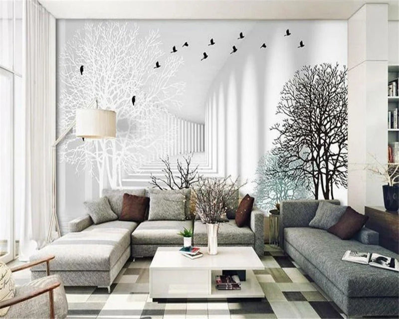 Papier peint couloir noir et blanc — intissé mat premium