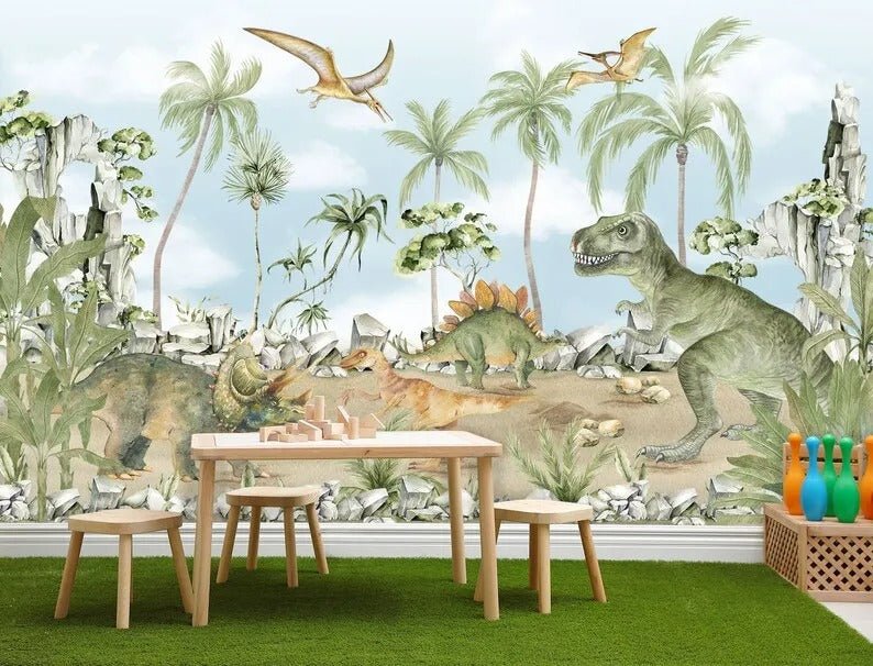 Papier Peint Dinosaure Vert - Papierpeint-panoramique.fr