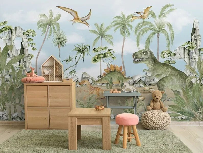 Papier Peint Dinosaure Vert - Papierpeint-panoramique.fr