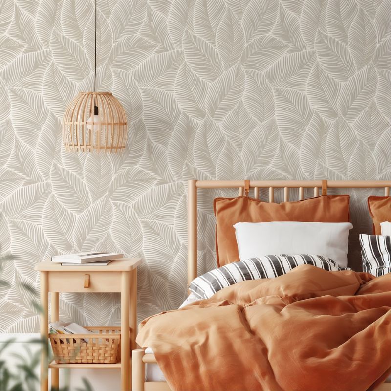 Papier peint feuillage beige — intissé mat premium