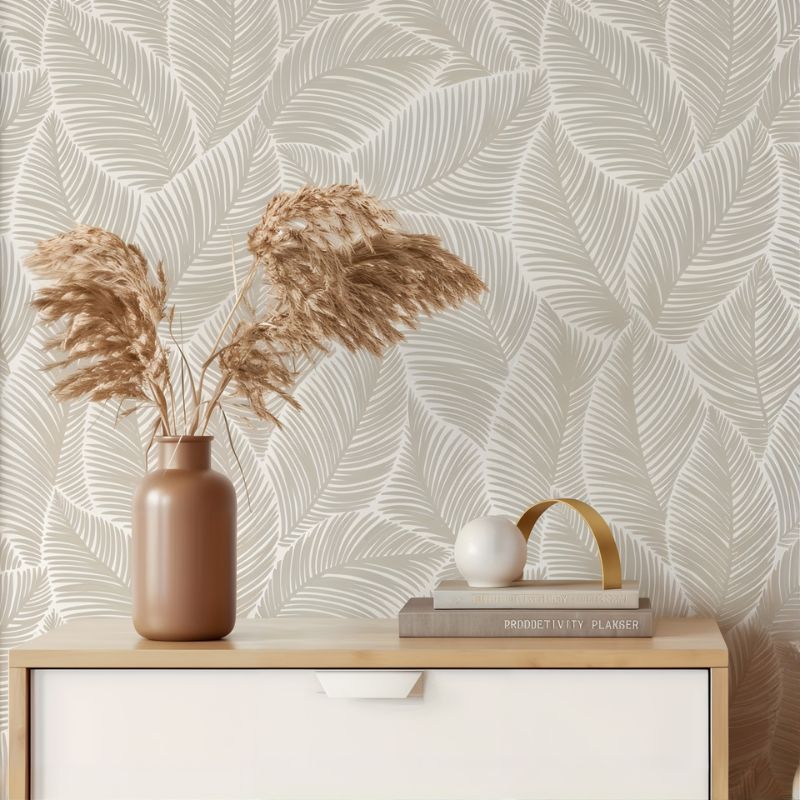 Papier peint feuillage beige — autocollant