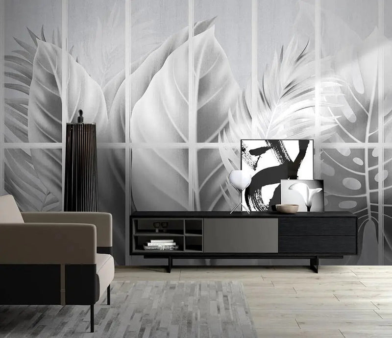 Papier peint feuillage blanc — intissé mat premium