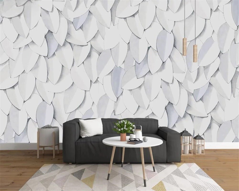 Papier peint feuillage gris et blanc - Papierpeint-panoramique.fr