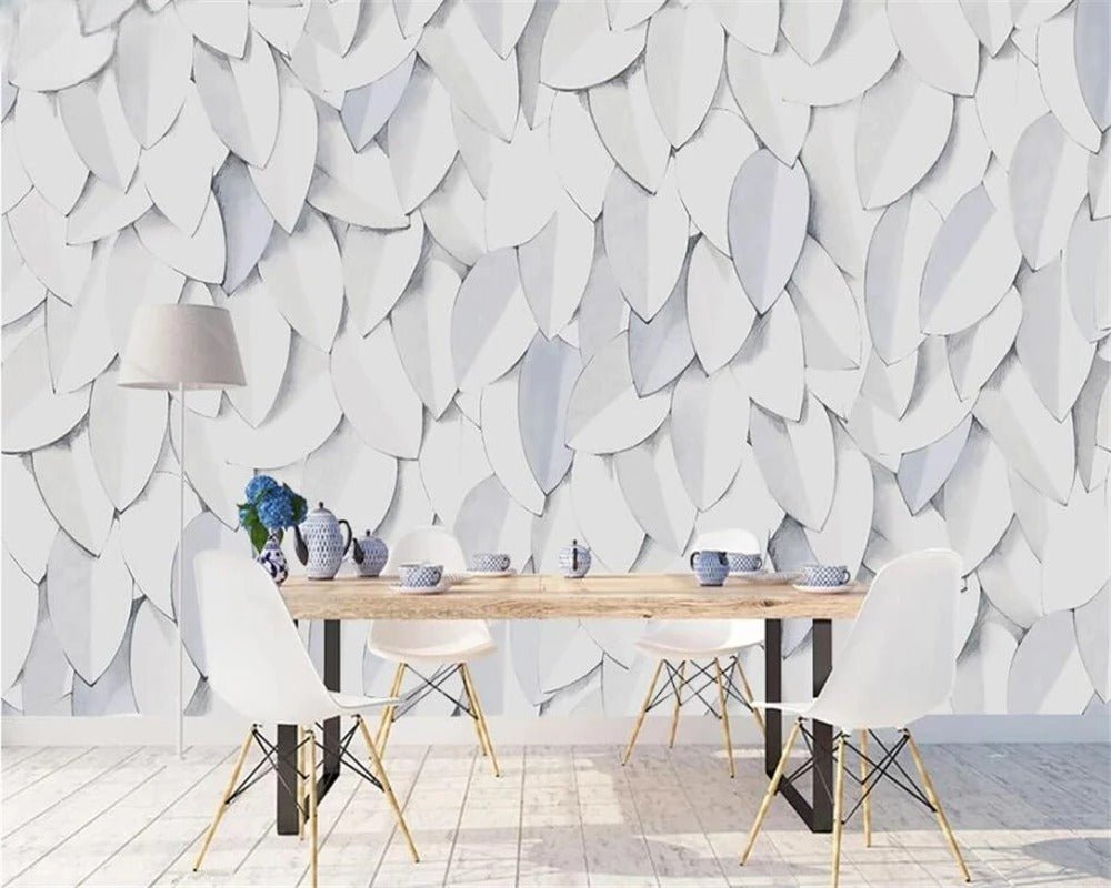 Papier peint feuillage gris et blanc - Papierpeint-panoramique.fr