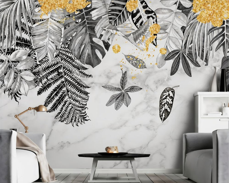 Papier Peint Feuillage Noir Et Blanc — intissé mat premium