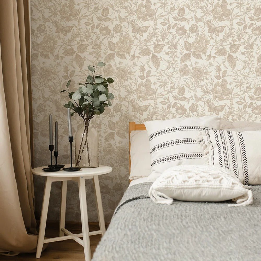Papier peint fleuri beige - Papierpeint-panoramique.fr