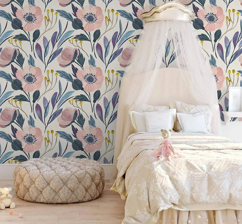Papier peint fleuri chambre fille — intissé mat premium