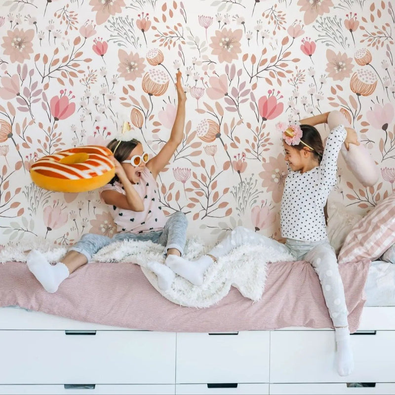 Papier peint fleuri enfant — intissé mat premium