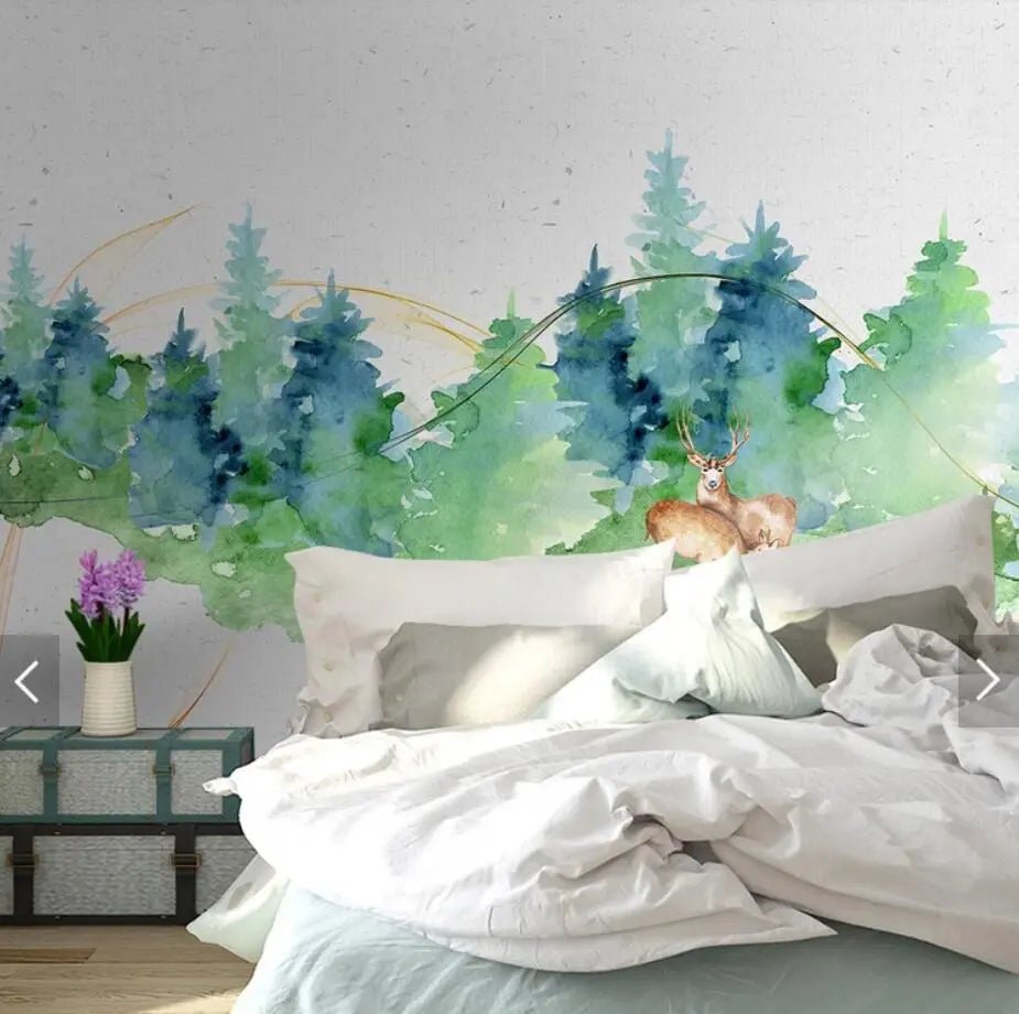 Papier Peint Foret Aquarelle - motif