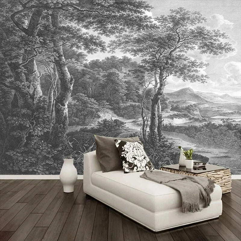 Papier Peint Foret Noir Et Blanc — intissé mat premium