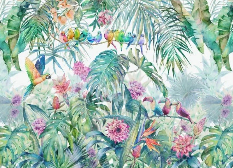 Papier peint jungle avec oiseaux — intissé mat premium