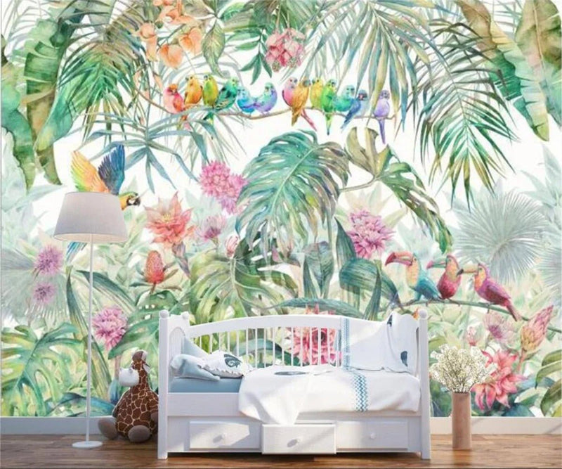 Papier peint jungle avec oiseaux — autocollant