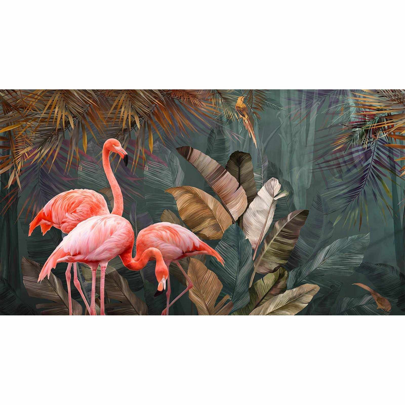 Papier peint jungle flamant rose — autocollant