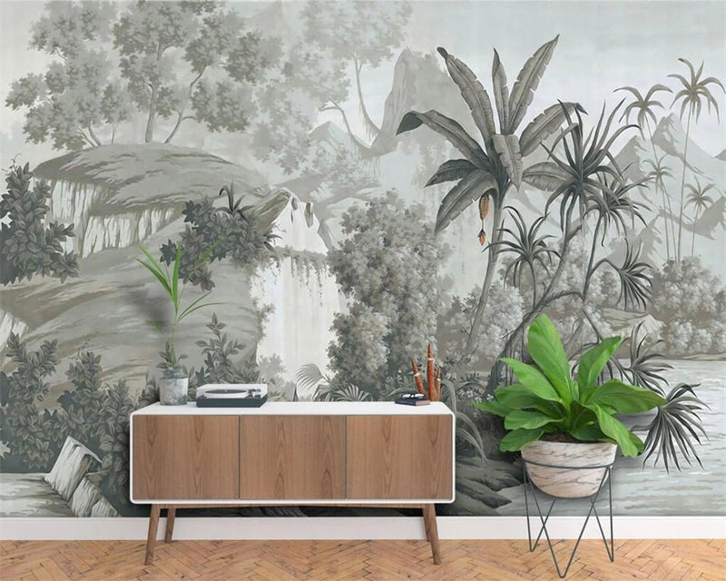 Papier Peint Jungle Noir Et Blanc — autocollant