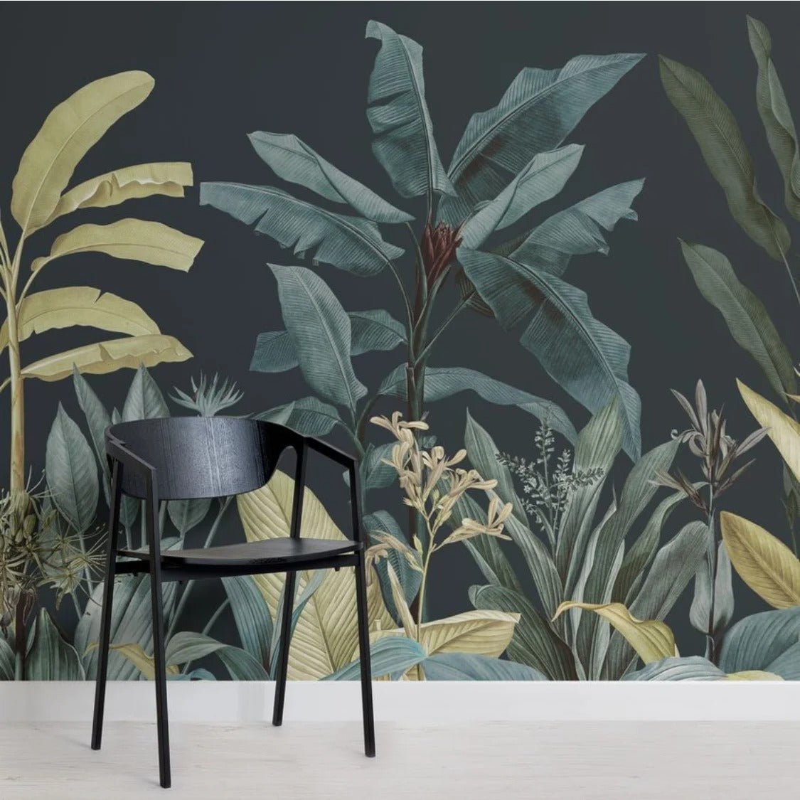 Papier peint jungle noir et vert - motif