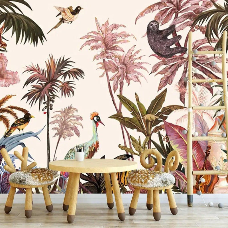 Papier peint jungle rose — intissé mat premium