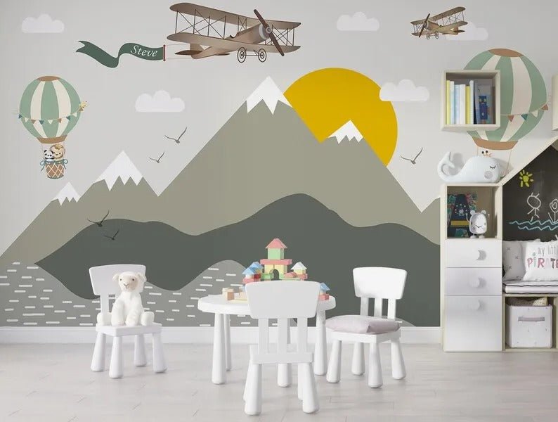 Papier peint montgolfière bébé — intissé mat premium