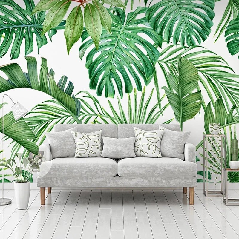 Papier peint motif feuillage — intissé mat premium