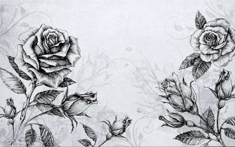 Papier Peint Noir Et Blanc Fleur - Papierpeint-panoramique.fr