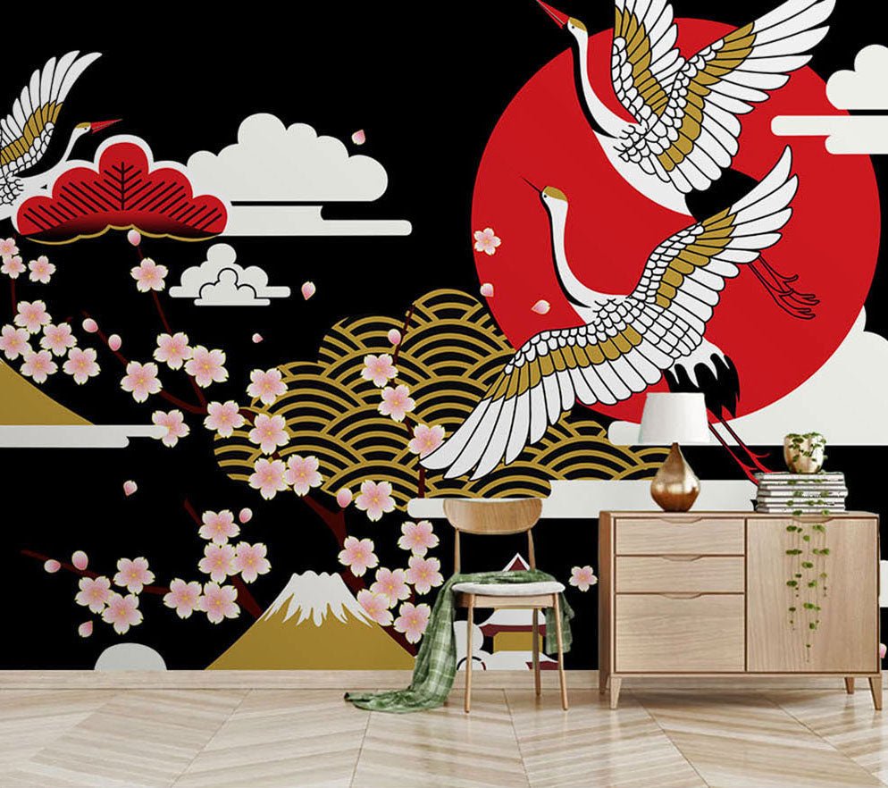 Papier Peint Oiseaux Japonais - motif