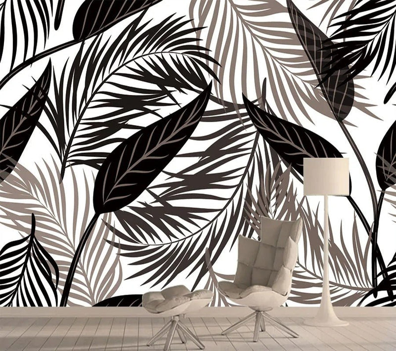 Papier peint palmier noir et blanc — intissé mat premium