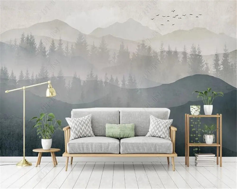 Papier Peint Panoramique Foret Brume — autocollant