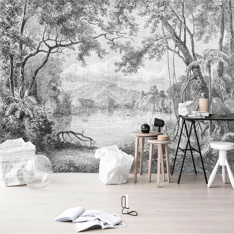Papier peint savane noir et blanc — intissé mat premium