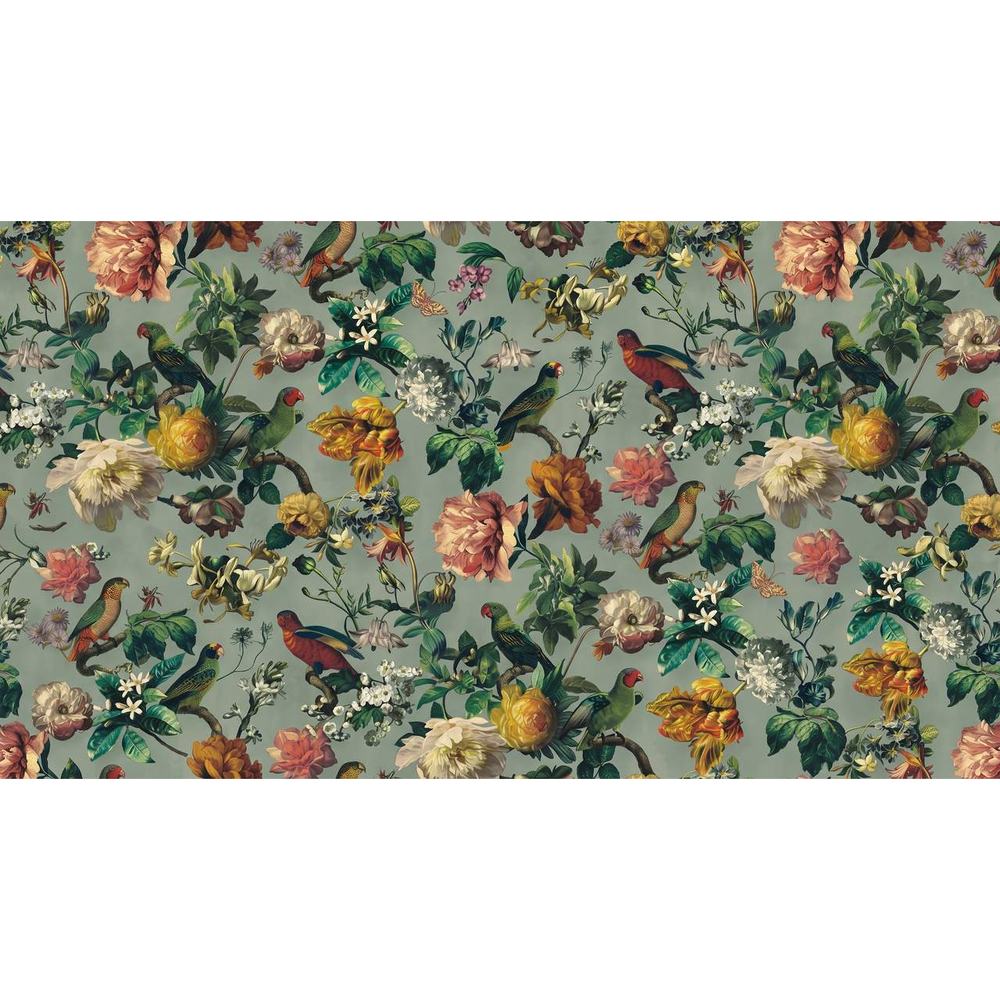 Papier peint tapisserie anglais perroquets et fleurs - motif