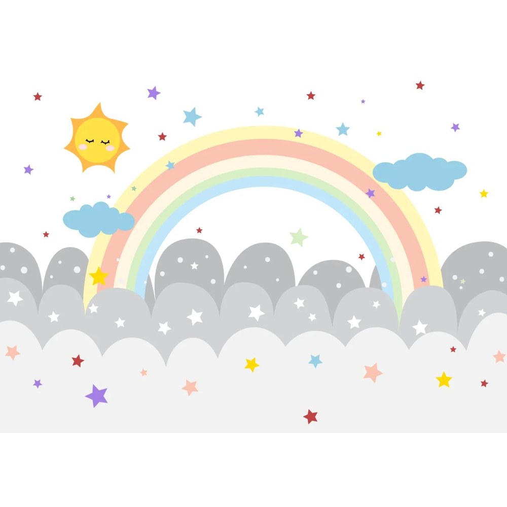 Papier peint tapisserie arc-en-ciel et nuages pastel - motif