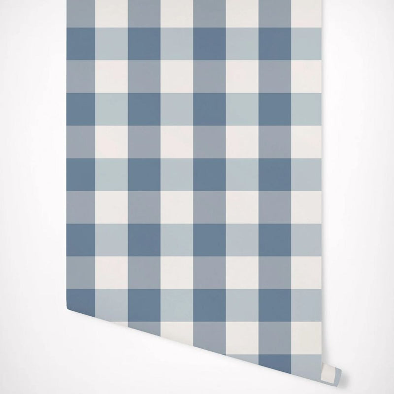Papier peint tapisserie carreaux vichy bleu — autocollant