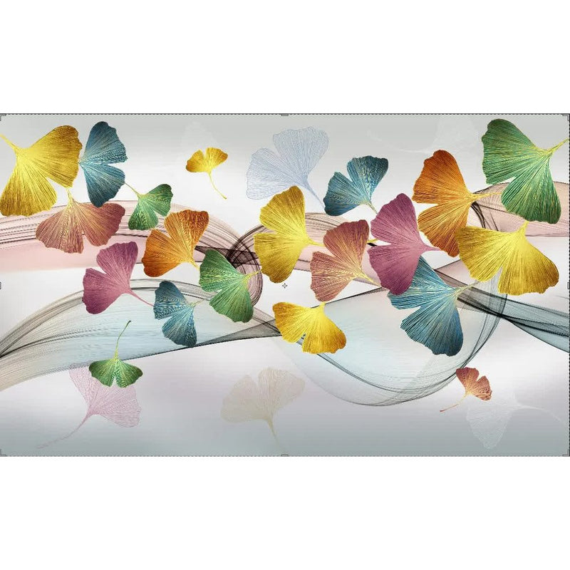 Papier peint tapisserie feuilles de ginkgo multicolores — autocollant