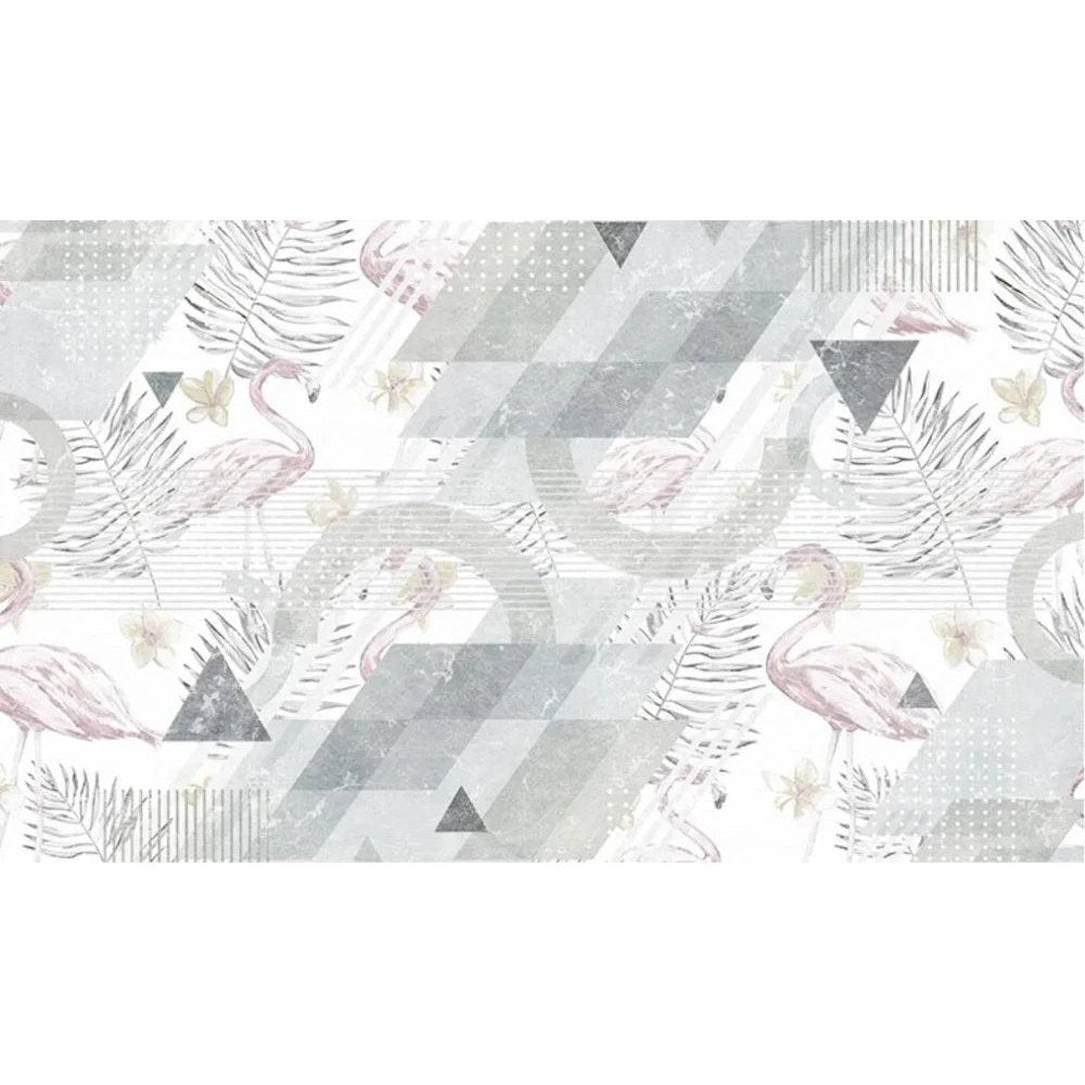 Papier peint tapisserie flamant rose noir et blanc graphique - motif