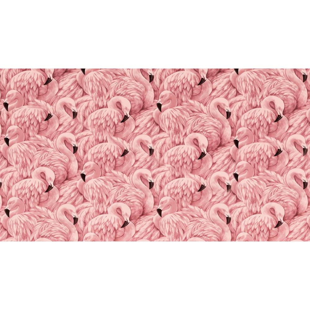 Papier peint tapisserie flamants roses et feuillages tropicaux - motif