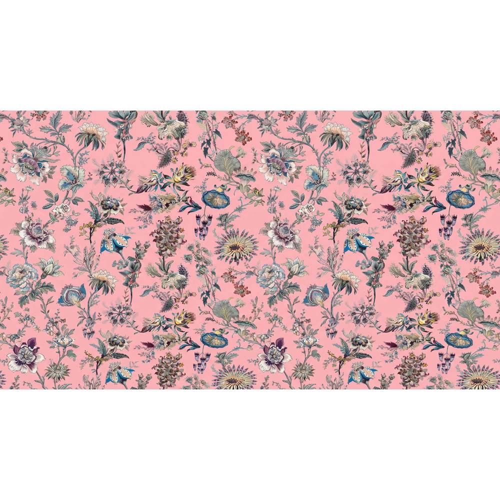 Papier peint tapisserie fleuri vintage rose rétro - motif