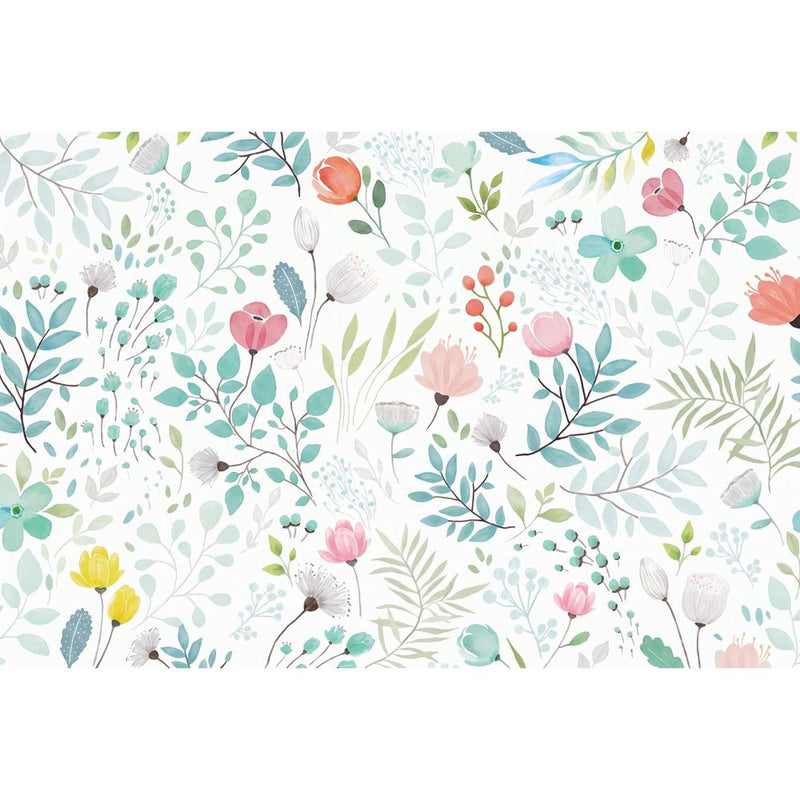 Papier peint tapisserie fleurs et feuillages chambre bébé — autocollant