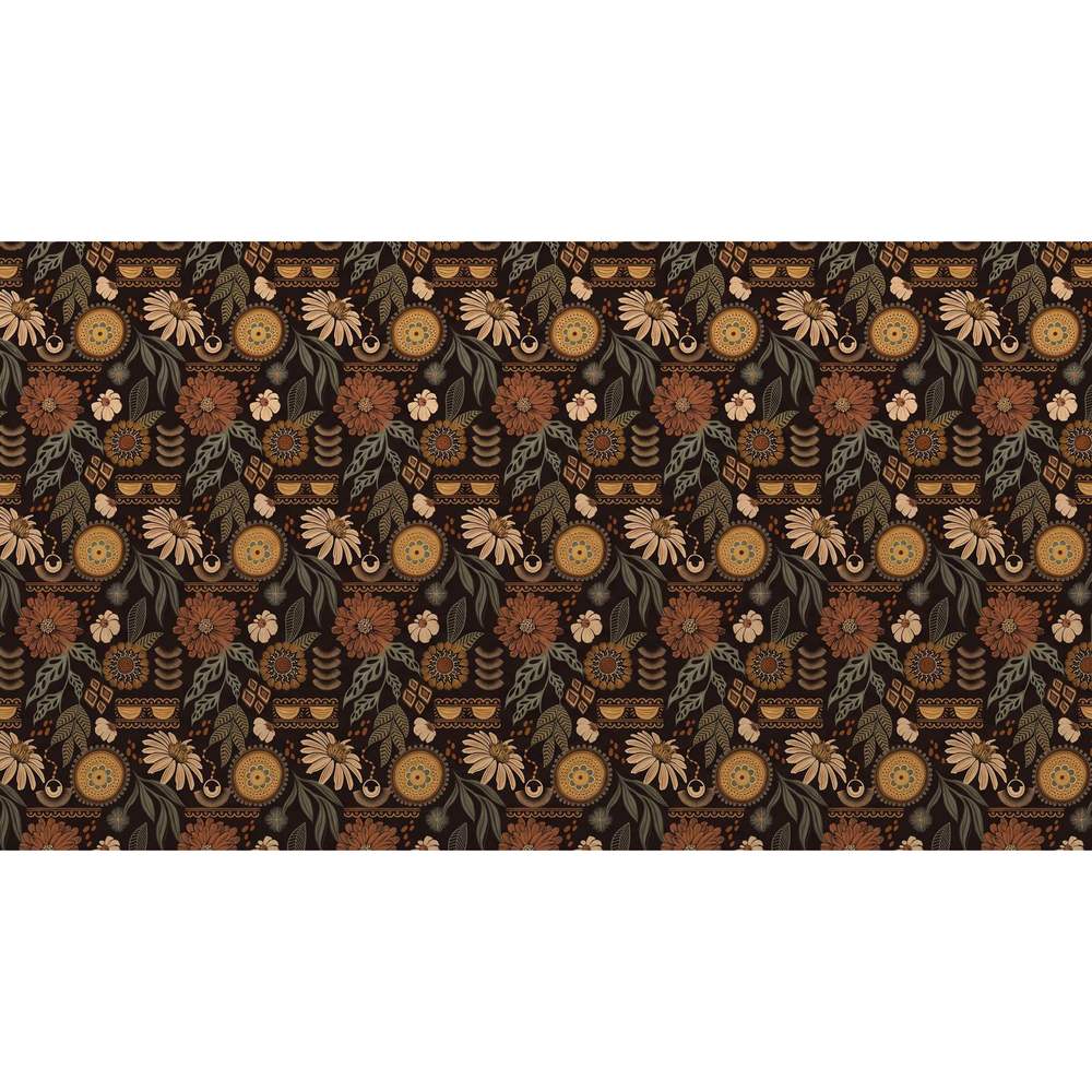 Papier peint tapisserie fleurs marron vintage - motif