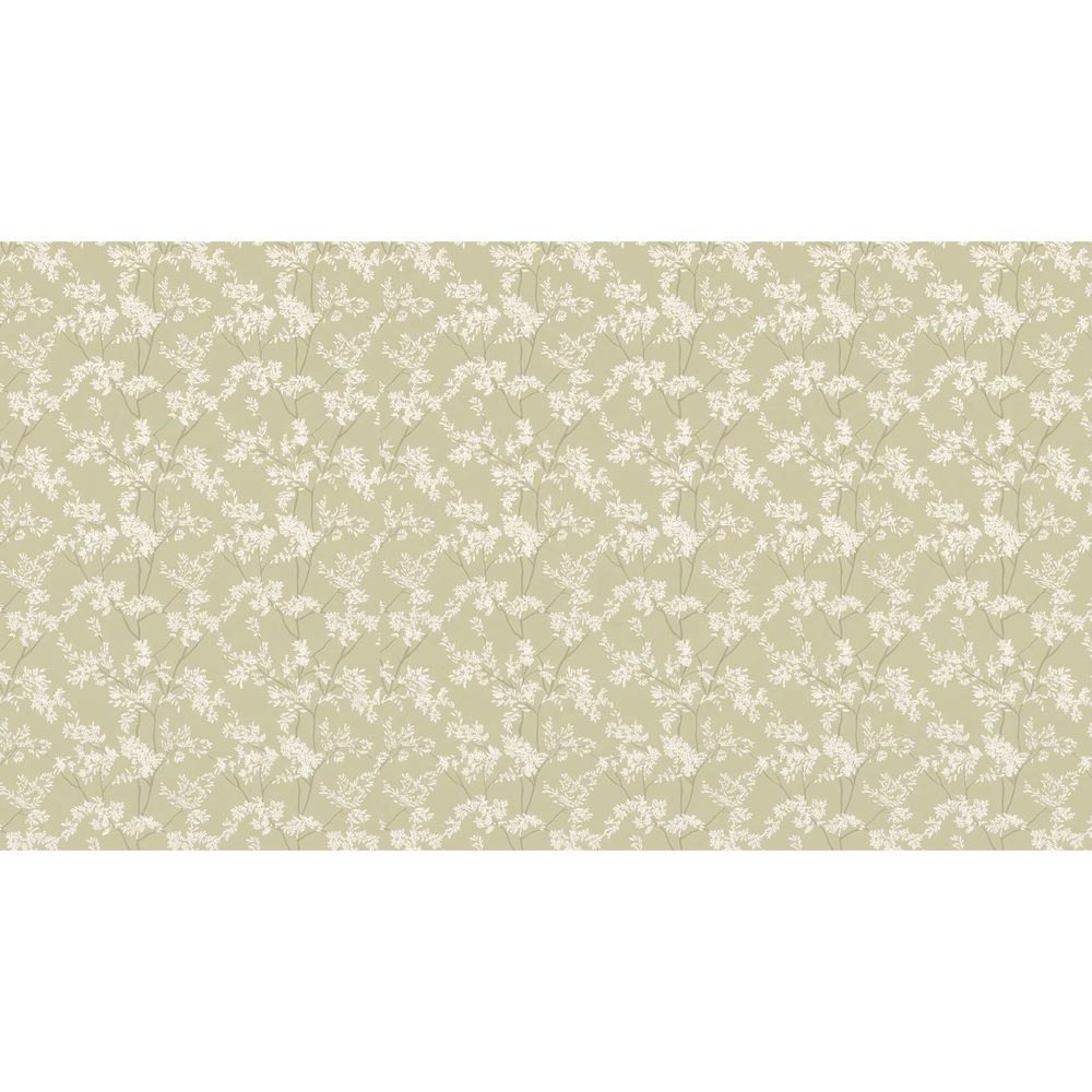 Papier peint tapisserie fleurs vert sauge et blanc - motif