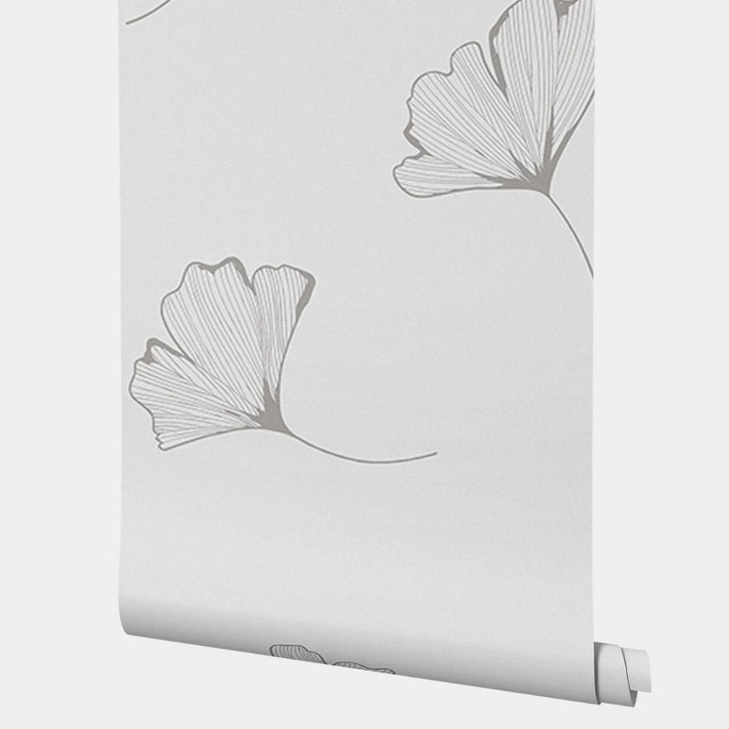 Papier peint tapisserie ginkgo gris moderne — autocollant