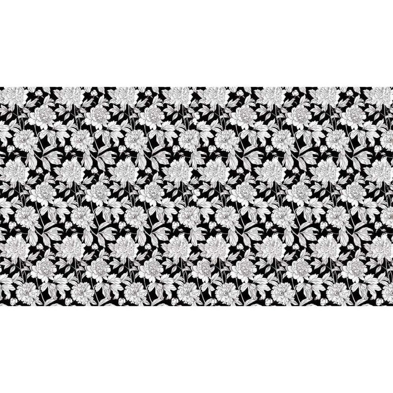 Papier peint tapisserie grosses fleurs sur fond noir — autocollant