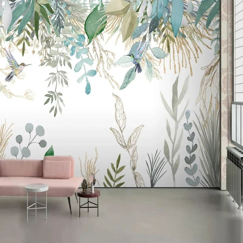 Papier peint tapisserie jungle et colibris stylisés — autocollant