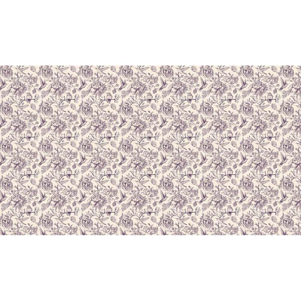 Papier peint tapisserie liberty violet roses et oiseaux - motif