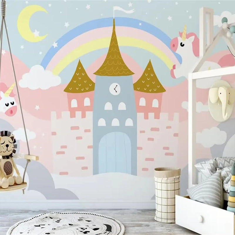 Papier peint tapisserie licornes et arcs-en-ciel — intissé mat premium