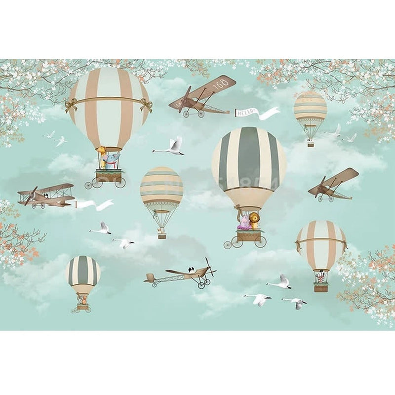 Papier peint tapisserie montgolfières et animaux pour enfant — autocollant