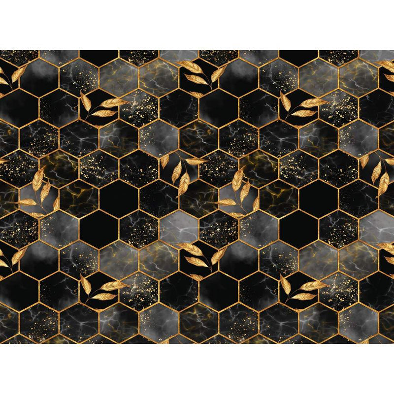 Papier peint tapisserie mosaïque noir et or nid d'abeille — autocollant