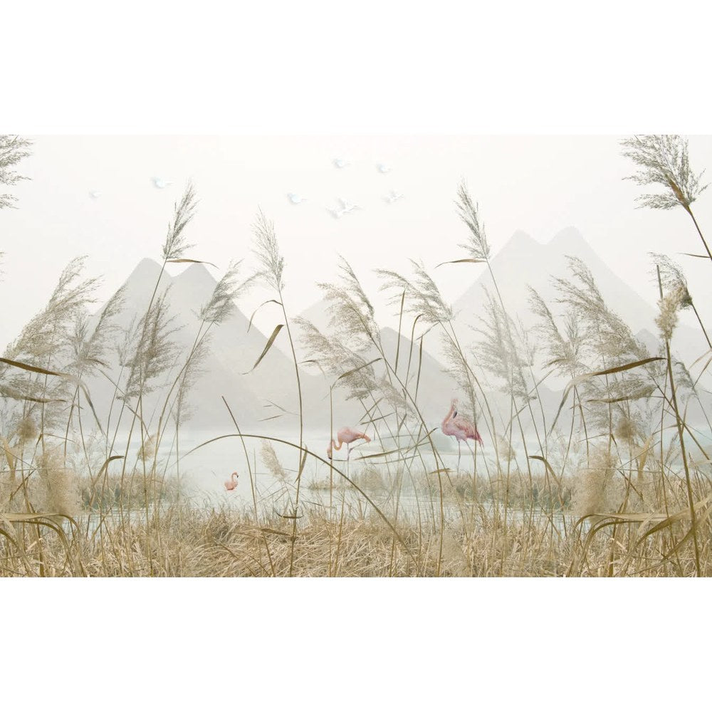 Papier peint tapisserie panoramique flamant rose grand format - motif