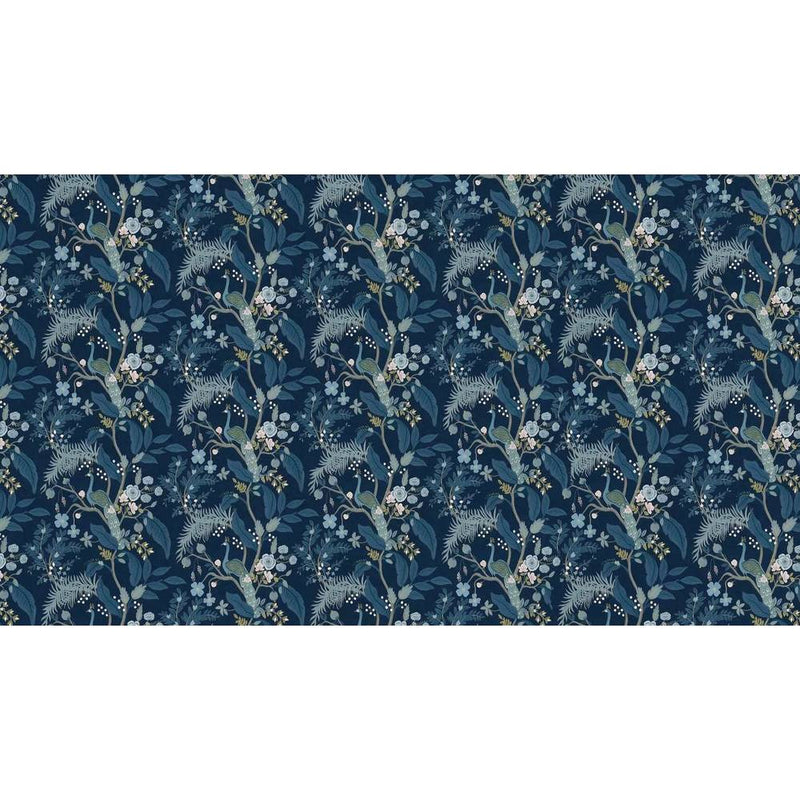 Papier peint tapisserie paon bleu et végétation — autocollant