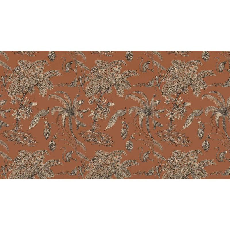 Papier peint tapisserie paon sur fond terracotta — autocollant