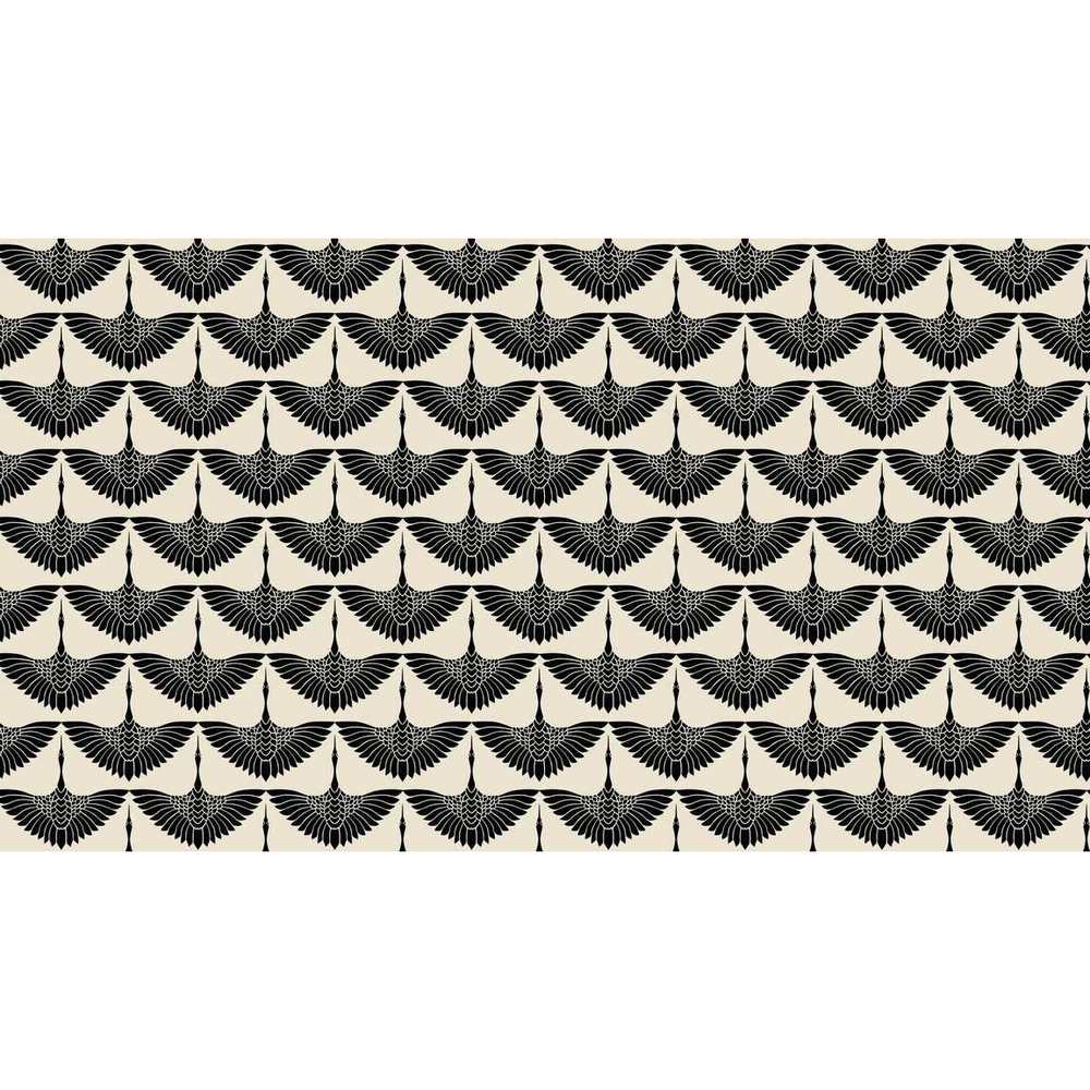 Papier peint tapisserie petits paons noirs géométriques - motif